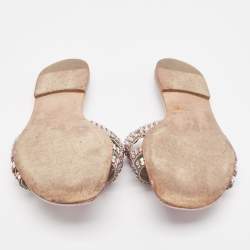Gina Purple Leather Crystal Embellished Flat Sandals Size 38.5