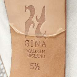 Pre Owned Gina Silver Satin Crystal Embellished Peep Toe Pumps Size 38.5