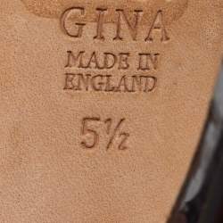 Pre Owned Gina Black Patent Leather Crystal Embellished Sandals Size 38.5