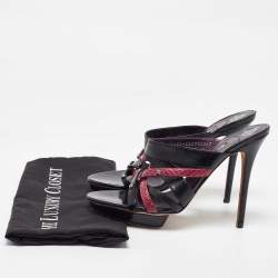 Gina Black/Maroon Leather and Snakeskin Strappy Platform Sandals Size 40