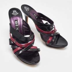 Gina Black/Maroon Leather and Snakeskin Strappy Platform Sandals Size 40