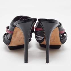 Gina Black/Maroon Leather and Snakeskin Strappy Platform Sandals Size 40