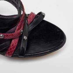 Gina Black/Maroon Leather and Snakeskin Strappy Platform Sandals Size 40