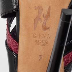 Gina Black/Maroon Leather and Snakeskin Strappy Platform Sandals Size 40