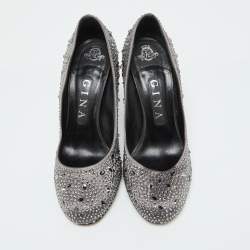 Gina Dark Grey Satin Crystal Embellished Pumps Size 38