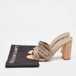 Pre Owned Gina Gold Crystal Embellished Leather Slide Sandals Size 38.5