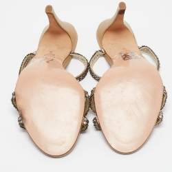 Pre Owned Gina Pink/Gold Crystal Embellished Leather Slide Sandals Size 38