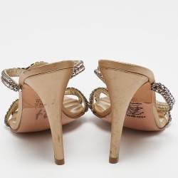 Pre Owned Gina Pink/Gold Crystal Embellished Leather Slide Sandals Size 38