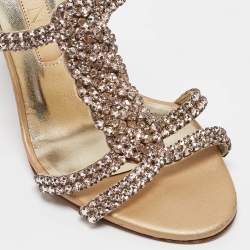 Pre Owned Gina Pink/Gold Crystal Embellished Leather Slide Sandals Size 38