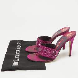 Gina Magenta Pink Satin Crystal Embellished Slide Sandals Size 38