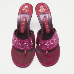 Gina Magenta Pink Satin Crystal Embellished Slide Sandals Size 38