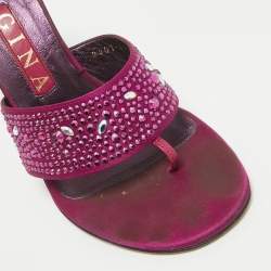 Gina Magenta Pink Satin Crystal Embellished Slide Sandals Size 38