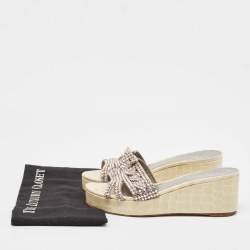 Gina Cream Croc Embossed Patent and Leather Wedge Sandals Size 39.5