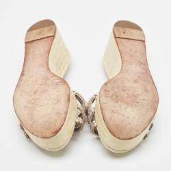 Gina Cream Croc Embossed Patent and Leather Wedge Sandals Size 39.5