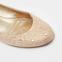 Gina Gold Satin Crystal Embellished Ballet Flats Size 39.5