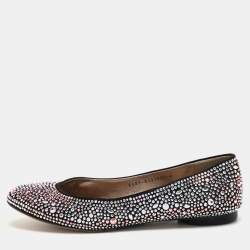 Gina Black Satin Crystal Embellished Ballet Flats Size 39