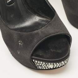 Gina Black Satin Crystal Embellished Peep Toe Pumps Size 37.5