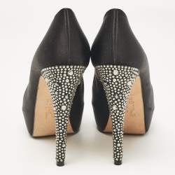 Gina Black Satin Crystal Embellished Peep Toe Pumps Size 37.5