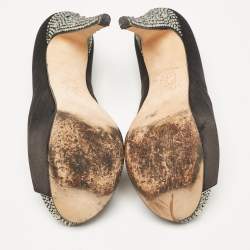 Gina Black Satin Crystal Embellished Peep Toe Pumps Size 37.5