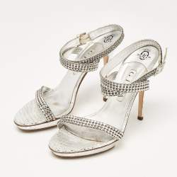 Gina Grey Leather Crystal Embellished Ankle Strap Sandals Size 40