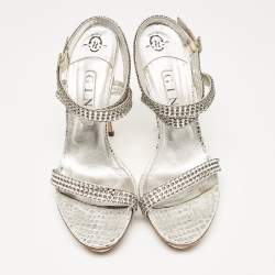 Gina Grey Leather Crystal Embellished Ankle Strap Sandals Size 40