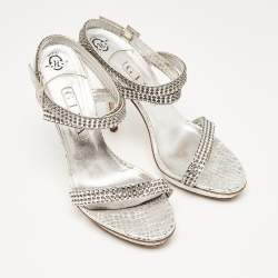 Gina Grey Leather Crystal Embellished Ankle Strap Sandals Size 40