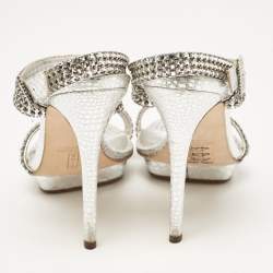 Gina Grey Leather Crystal Embellished Ankle Strap Sandals Size 40