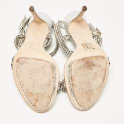 Gina Grey Leather Crystal Embellished Ankle Strap Sandals Size 40