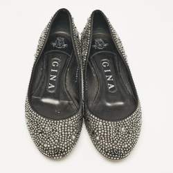مملوكة مسبقًا Gina Black Crystal Embellished Satin Ballet Flats Size 36