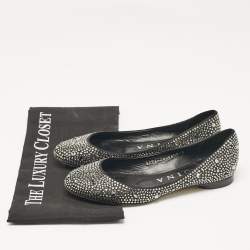 مملوكة مسبقًا Gina Black Crystal Embellished Satin Ballet Flats Size 36