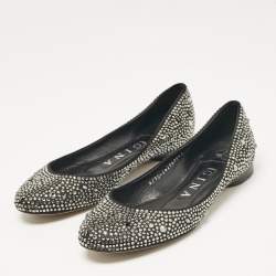 مملوكة مسبقًا Gina Black Crystal Embellished Satin Ballet Flats Size 36