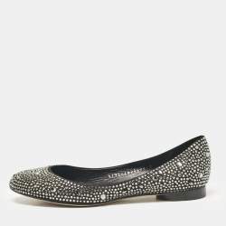 مملوكة مسبقًا Gina Black Crystal Embellished Satin Ballet Flats Size 36