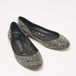 مملوكة مسبقًا Gina Black Crystal Embellished Satin Ballet Flats Size 36