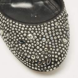 مملوكة مسبقًا Gina Black Crystal Embellished Satin Ballet Flats Size 36
