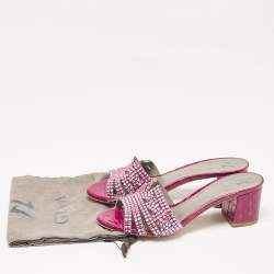 مملوكة مسبقًا Gina Purple Crystal Embellished Leather Slide Sandals Size 38