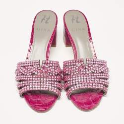 مملوكة مسبقًا Gina Purple Crystal Embellished Leather Slide Sandals Size 38