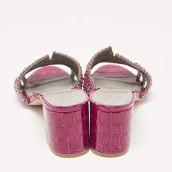 مملوكة مسبقًا Gina Purple Crystal Embellished Leather Slide Sandals Size 38
