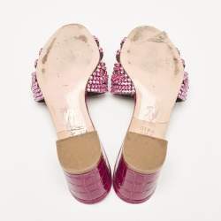 مملوكة مسبقًا Gina Purple Crystal Embellished Leather Slide Sandals Size 38