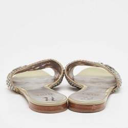 Pre Owned Gina Silver Leather Crystal Embellished Leather Loren Flat Sandals Size 41.5