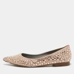 Gina Beige Satin Crystal Embellished Ballet Flats Size 36.5