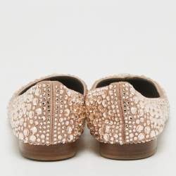 Gina Beige Satin Crystal Embellished Ballet Flats Size 36.5