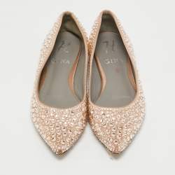 Gina Beige Satin Crystal Embellished Ballet Flats Size 36.5