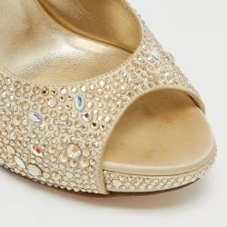 Pre Owned Gina Gold Crystal Embellished Satin Slingback Sandals Size 37.5