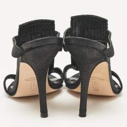 Gina Black Nubuck Leather Crystal Embellished Slide Sandals Size 36.5