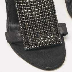 Gina Black Nubuck Leather Crystal Embellished Slide Sandals Size 36.5