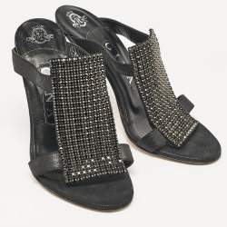 Gina Black Nubuck Leather Crystal Embellished Slide Sandals Size 36.5