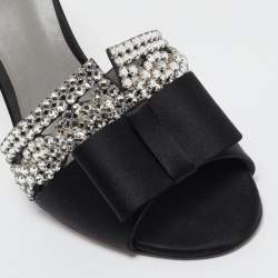 Pre Owned Gina Black Satin Crystal Embellished Slide Sandals Size 38
