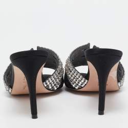 Pre Owned Gina Black Satin Crystal Embellished Slide Sandals Size 38