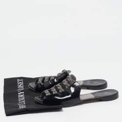 مملوكة مسبقًا حذاء فلات جينا جلد أسود لامع مزخرف مقاس 38