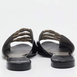 مملوكة مسبقًا حذاء فلات جينا جلد أسود لامع مزخرف مقاس 38